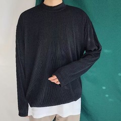Mens Casual Pleated Drape Half Turtleneck T Shirt for Daily Wear and Commuting