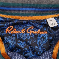 Robert Graham Shirt Mens Large Blue Thermal Henley Contrast Collar