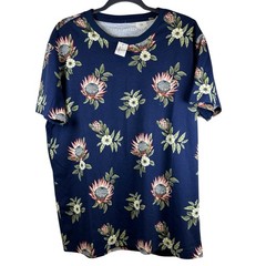 New Aéropostale Men’s Large Protea Floral T-Shirt Navy Blue Botanical Tropical