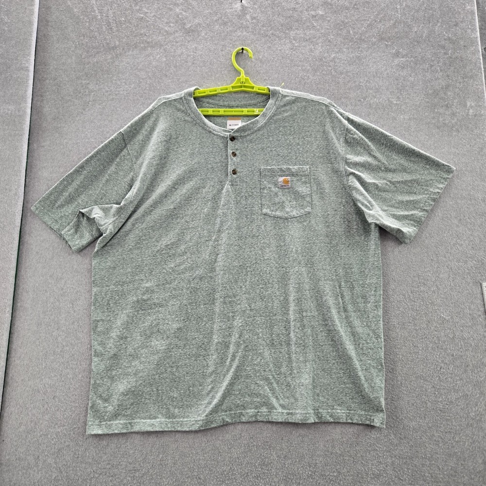 Carhartt Men Shirt 3XL Gray K84 G23 Henley Button Logo Short Sleeve