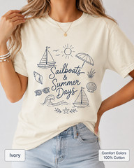 Sailboats & Summer Days Comfort Colors Tee, Nautical Coastal Shirt