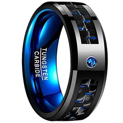 Men’s 8MM Blue Carbon Fiber Black Tungsten Wedding Ring Cubic Zirconia Mens R…