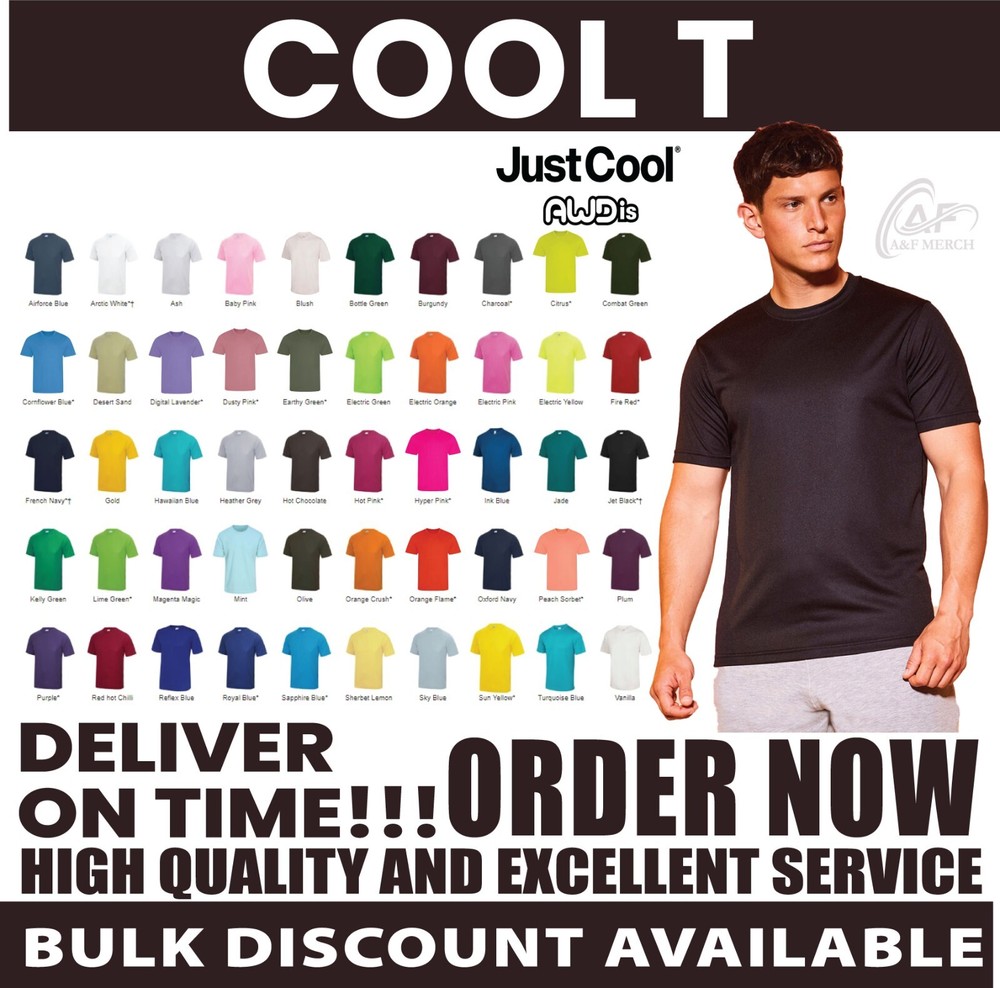 Just Cool AWDis T-Shirt Plain Casual Sports Running Gym stag do hen Unisex JC001