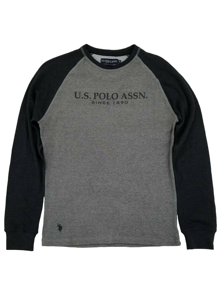 U.S. Polo Assn. Mens Gray & Black Long Sleeve Raglan Thermal Shirt