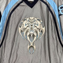 JNCO Jersey Mens XL Grey Blue Tribal Sabertooth 85 Graphic V-Neck Vintage 90s