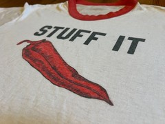 (L) 70s Vintage Stuff It Hot Pepper T Shirt Funny Gardening Screen Print Thin