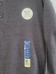 NWT Men’s 2XLT Thermal Henley Big & Tall Gray Cotton Blend