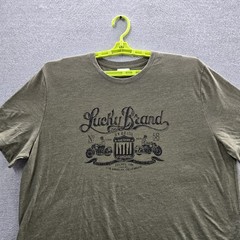 Lucky Brand Men Shirt XL Green Graphic Motorcycle Logo Short Sleeve