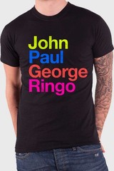 The Beatles T Shirt John Paul George Ringo Suit Colours Official Mens New Black