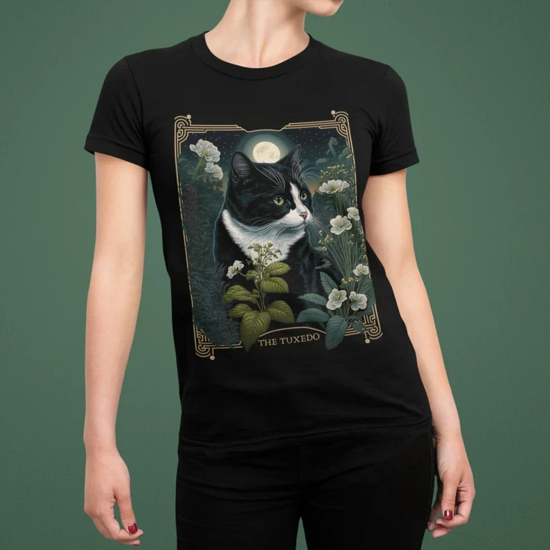 Tuxedo Cat Tarot Card Shirt Botanical Tarot Cat Tarot Shirt Tarot Shirts