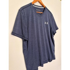 Under Armour HeatGear Mens V-Neck T-Shirt Navy Blue Heather Loose Fit Large