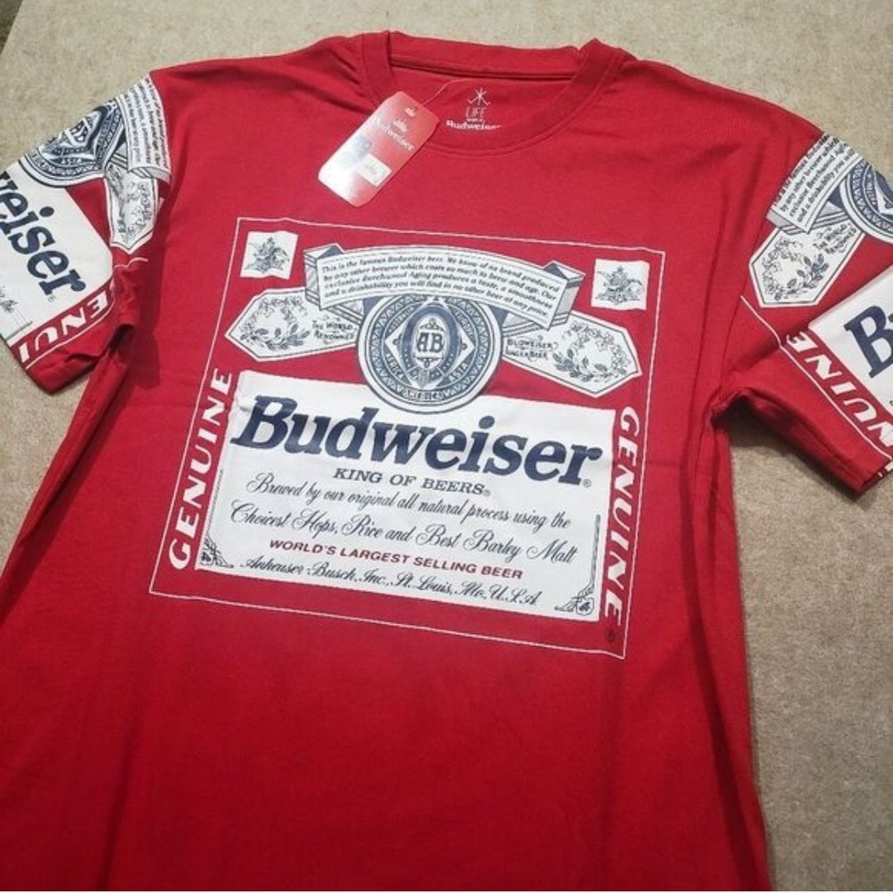 LIFE Clothing Co. Budweiser Red Logo Graphic Crew Neck T-Shirt Men L