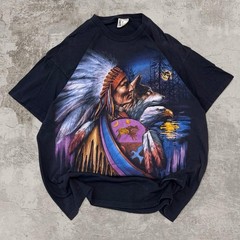 Vintage 1993 3D Emblem Nature Graphic Tee Native American Chief navy size XL