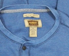 Foundry Men’s Henley Thermal Shirt Size XLT Blue Long Sleeve Waffle Knit