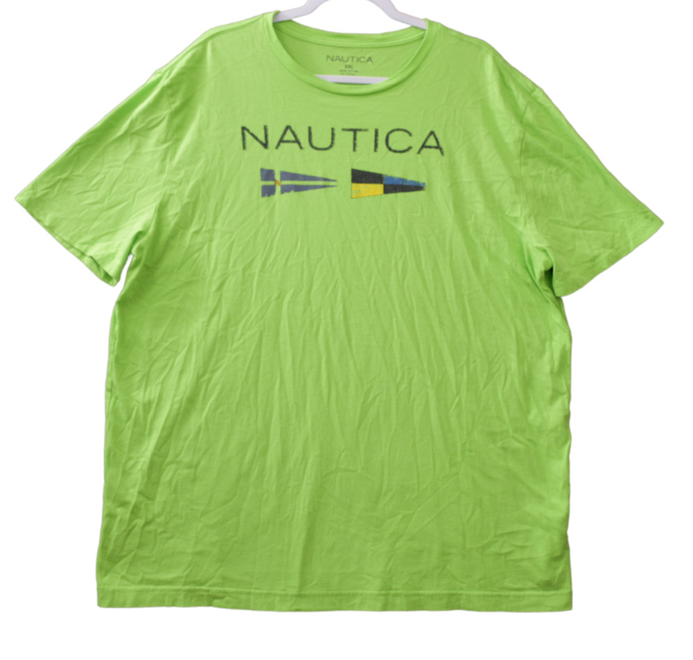 Nautica Shirt 2XL Green Blue Flags Graphic Cotton Sailing Competition Nautical
