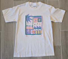 Vintage Vail Shirt Single-Stitch Art Large 90s Puff Print Colorful Fresh Produce