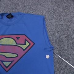 1996 DC Comics Superman Shirt Mens L Blue Sleveless Modified Giant Tag Tshirt