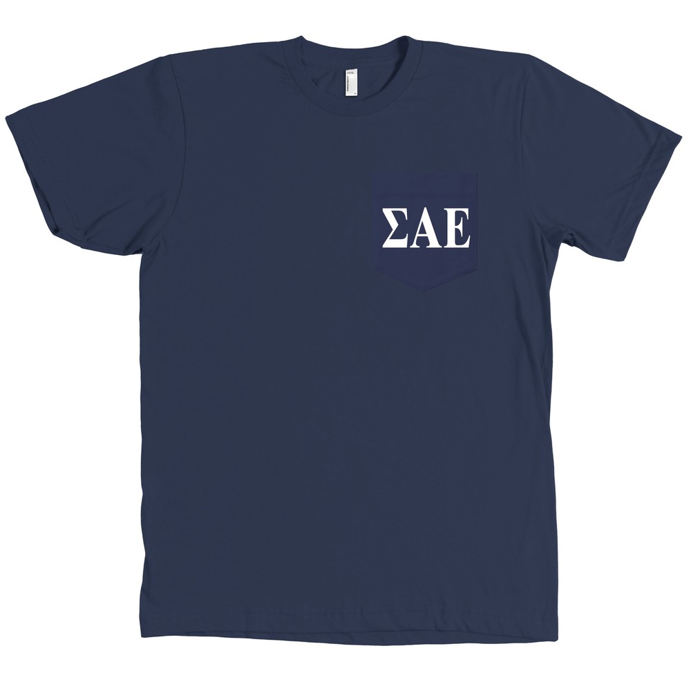 Sigma Alpha Epsilon SAE Bella + Canvas POCKET Navy T Shirt Fraternity Tee NEW