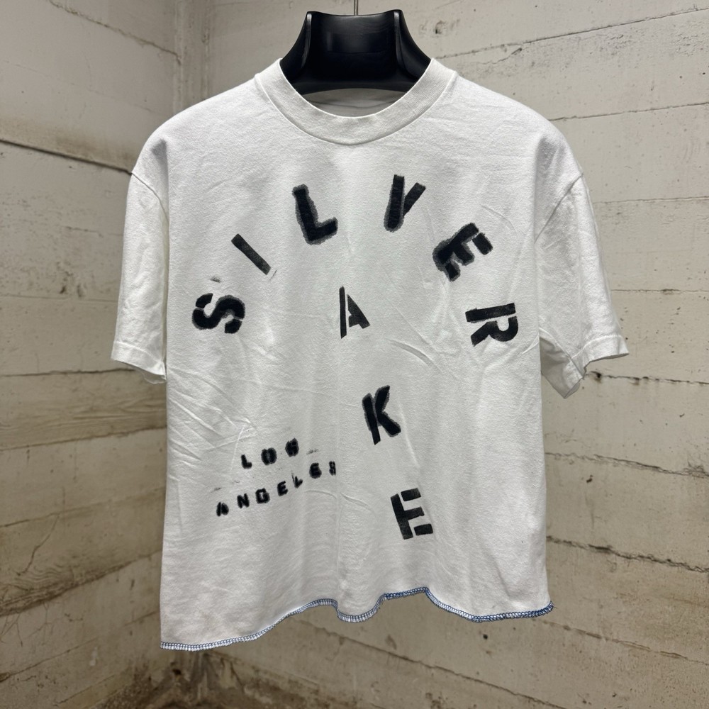 Vintage Silver Lake Los Angeles T-Shirt White Stencil Size M No Tag (21×21) Crop