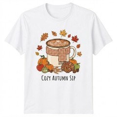 Cozy Autumn Sip Thanksgiving Coffee Turkey Pumpkin Leaves Fall T-shirt