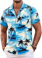Mens Hawaiian Shirt Short Sleeve Floral Button Down Tropical Beach Casual Top
