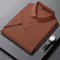 Cotton Polo Shirt Men Short Sleeve Printed Collared Classic Business Casual Top