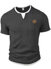 Men’s Mock Neck Short Sleeve T-Shirt Slim Fit Casual Textured Summer Cotton Top