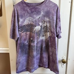 The Mountain Tie-Dye Bald Eagle Distressed Faded Purple T-Shirt XL