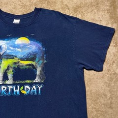 Vintage Earth Day Elephant Graphic T Shirt Mens XL Navy Blue Cotton Nature Tee