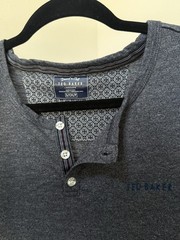Ted Baker London Long Sleeve Henley Charcoal Marl Geometric Placket Size S