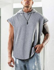 Men Sleeveless Hoodie Tank Top Quick Dry Fitness Bodybuilding Mesh Breathable