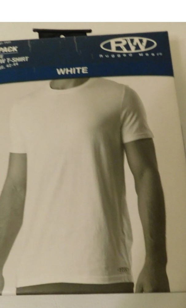RW Rugged Wear Men’s 3 PACK WHITE CREW T-SHIRT, Short Sleeve Tagless Choose Size