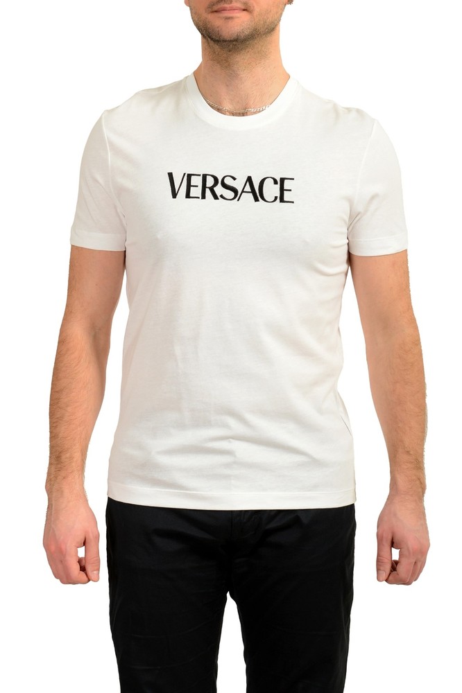 Versace Men’s White Short Sleeve Logo Embroidery T-Shirt US 2XL IT 56