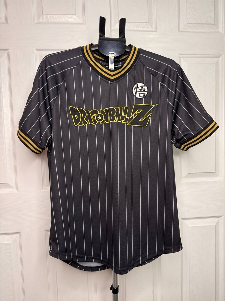 Dragon Ball Z Goku BoxLunch Jersey Men’s Large Black Pinstripe Anime DBZ