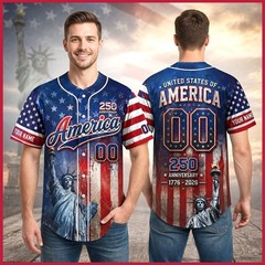 Personalized America Patriotic 250th Anniversary Baseball Jersey Shirt