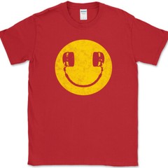 Smiley Face Headphones T-Shirt Funny DJ Scratching Humor Music Tee