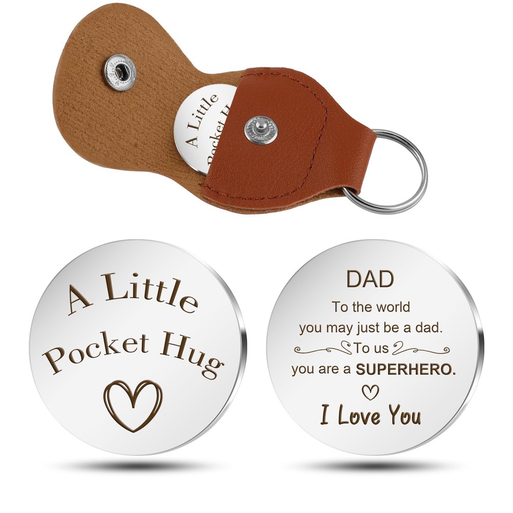 Dad’s Valentine’s Day & Birthday Gift Stainless Steel Pocket Hug Token Keycha…