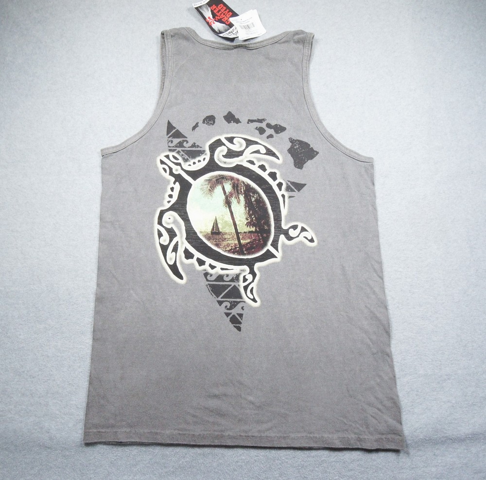 Crazy Shirt Mens Small Gray Tank Top Hawaiian Turtle Graphic Tee Adult Casual