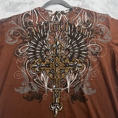 Vintage Affliction T-Shirt Mens XL Brown Los Angeles Cross Goth Wings Grunge Y2K