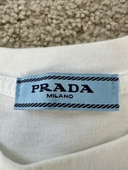 Prada White Triangle Logo Plaque T-Shirt Mens Medium Designer Cotton