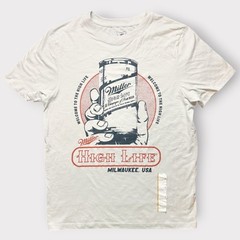 Miller High Life Beer Graphic T-Shirt Mens Small Cream Mad Engine Milwaukee USA