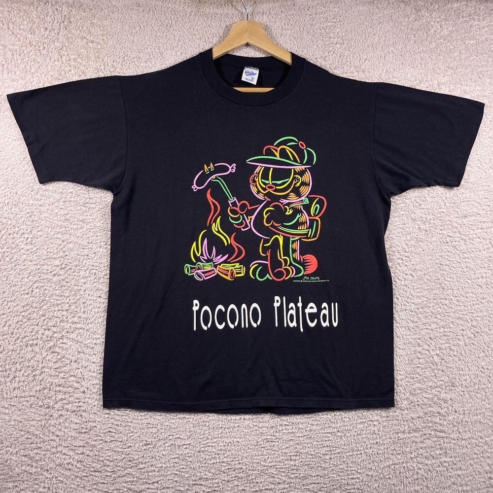 Vintage Garfield Pocono Plateau T-Shirt Adult XL Black 80’s 90’s USA Camping