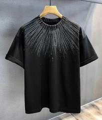 New Fashion Men Trendy Drill Rhinestone Diamond Summer Streetwear Luxury T-Shirt