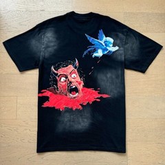 Men’s Hell Studios star Hip hop Angel Devil Singing tee washed T-shirt