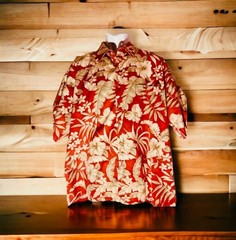 Men’s Pierre Cardin Hawaiian Shirt XXL Red Tropical Floral Button Up Aloha