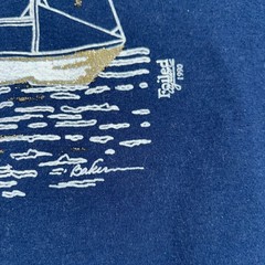 VTG Sailboat Art Tee Shirt Mens XL Blue Gold Foil Print 80s USA Single Stitch
