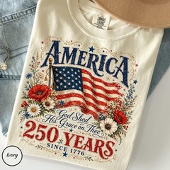 HOT!!! 250 Years Flag & Poppies Shirt, Patriotic Floral T-Shirt