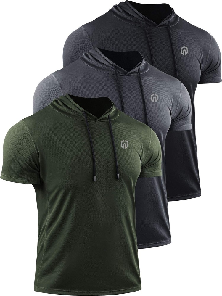NELEUS Men’s Running Shirt Mesh Workout Athletic Shirts with Hoods,5084,3 Pac…