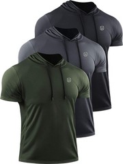 NELEUS Men’s Running Shirt Mesh Workout Athletic Shirts with Hoods,5084,3 Pac…