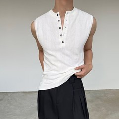 Men’s Ribbed Vest Sleeveless For Henry Collar Slim Fit Streetwear Sports Top